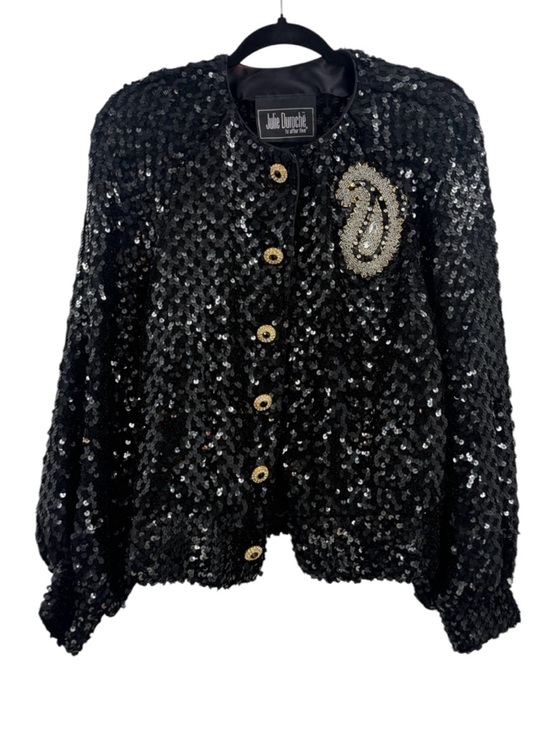 Julie Duroche Jackets & Blazers - Vintage Julie Duroché Sequin Jacket Black Beaded Paisley Evening Blazer Glam 80s